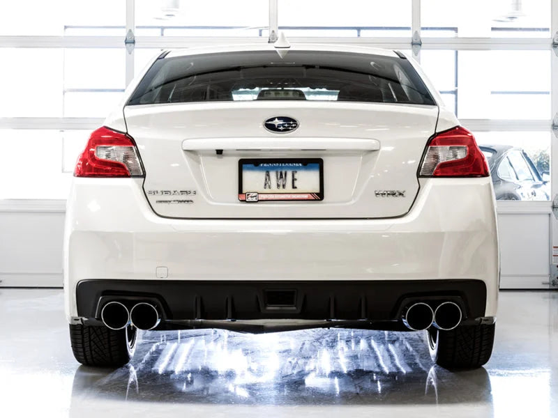 AWE Tuning Subaru WRX/STI VA/GV Sedan Track Edition Exhaust - Chrome Silver Tips (102mm) - Installation View