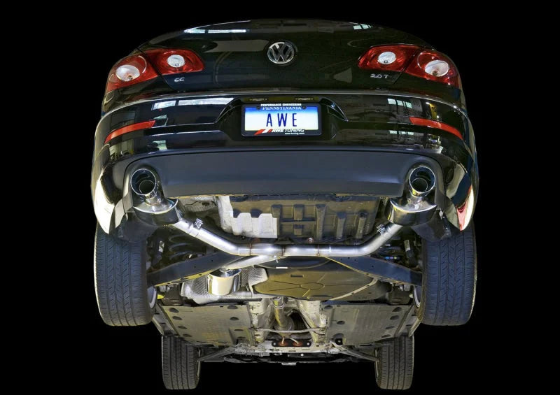 AWE Tuning VW CC Touring Edition Exhaust Dual Outlet - Chrome Silver Tips - Side View