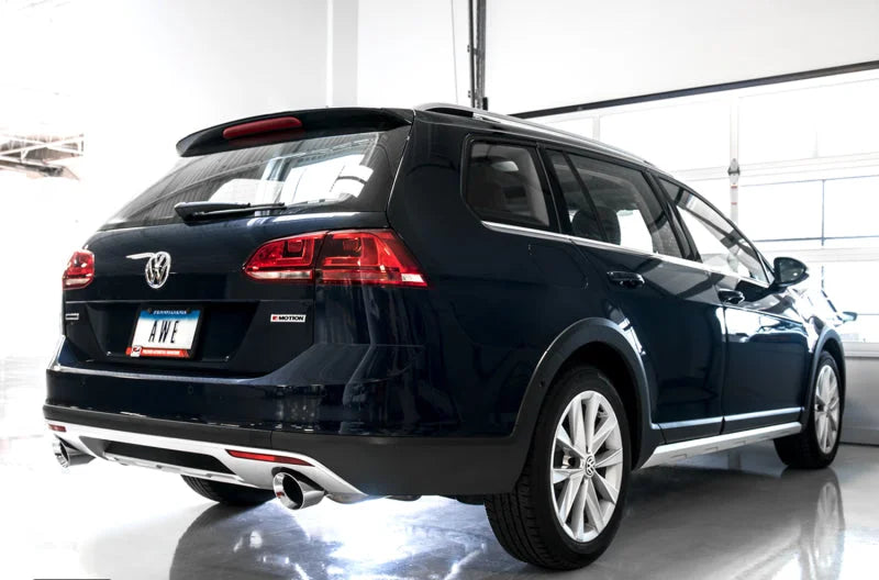 AWE Tuning VW MK7 Golf Alltrack/Sportwagen 4Motion Touring Edition Exhaust - Polished Silver Tips - Side View
