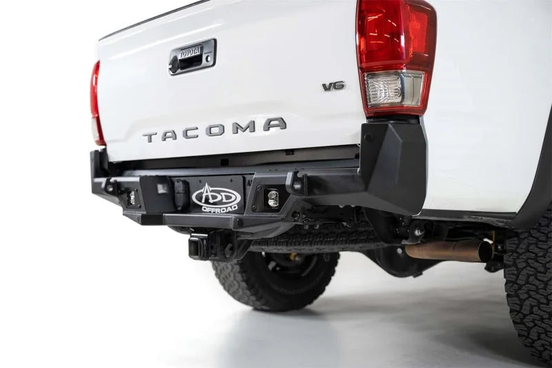 Addictive Desert Designs 16-19 Toyota Tacoma Stealth Fighter Rear Bumper w/ Backup Sensor Cutouts - Installation View