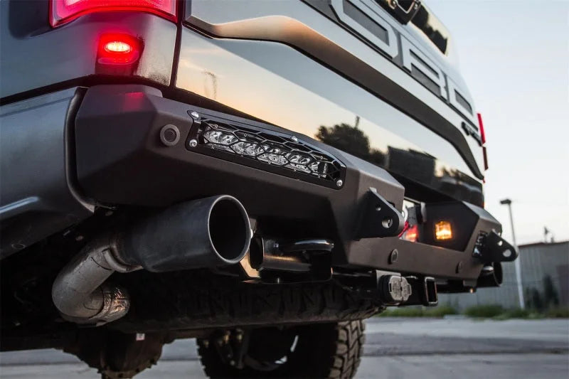 Addictive Desert Designs 17-18 Ford F-150 Raptor HoneyBadger Rear Bumper w/ 10in SR LED Mounts - Back View
