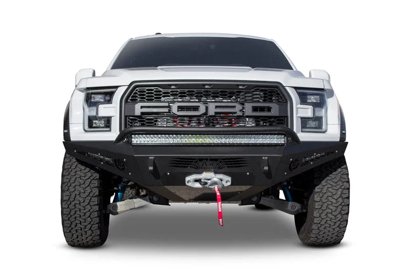 Addictive Desert Designs 17-18 Ford F-150 Raptor HoneyBadger Front Bumper w/ Winch Mount - Back View