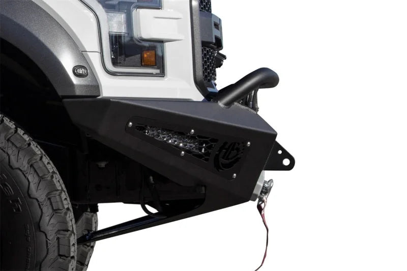 Addictive Desert Designs 17-18 Ford F-150 Raptor HoneyBadger Front Bumper w/ Winch Mount - Installation View