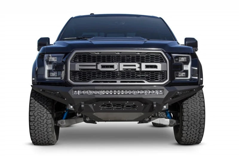 Addictive Desert Designs 17-18 Ford F-150 Raptor Stealth Fighter Front Bumper - Installation View
