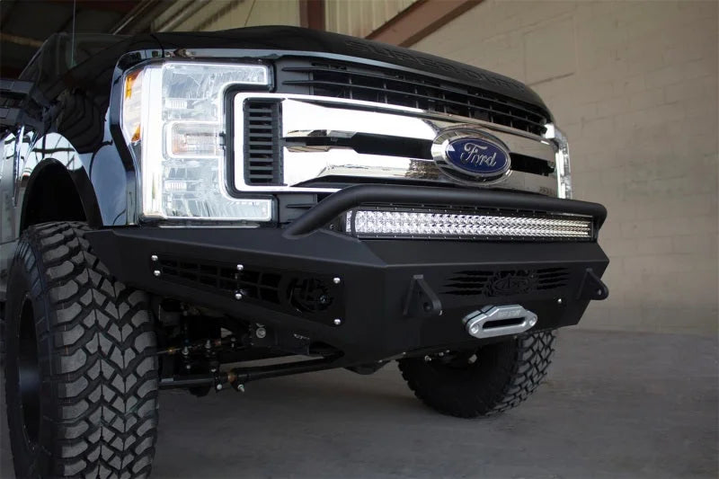Addictive Desert Designs 17-18 Ford F-250 HoneyBadger Front Bumper w/ Winch Mount - Side View