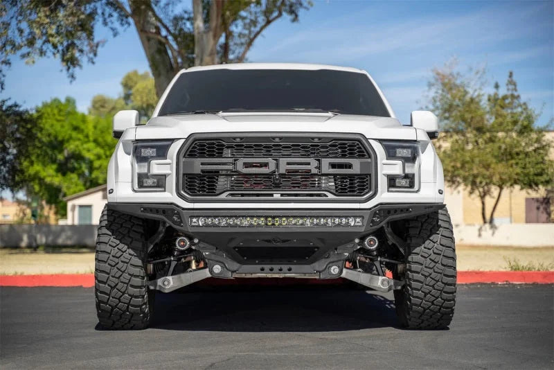 Addictive Desert Designs 17-20 Ford F-150 Raptor Rock Fighter Frame Cut Front Bumper - Installation View