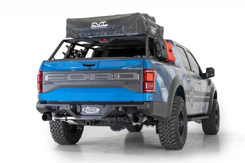 Addictive Desert Designs 17-20 Ford Raptor F-150 Bomber Rear Bumper w/ Backup Sensor Cutouts - Back View