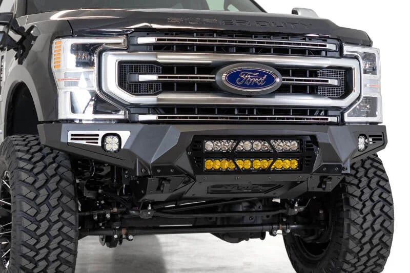 Addictive Desert Designs 17-20 Ford Super Duty Bomber Front Bumper w/ Mounts For 20in Light Bars - Side View
