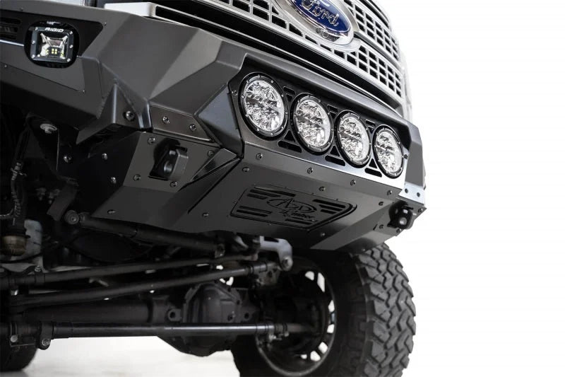 Addictive Desert Designs 17-20 Ford Super Duty Bomber Front Bumper w/ Mounts For 4 Rigid 360 6in - Side View