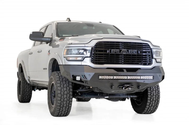 Addictive Desert Designs 19-20 RAM 2500/3500 Hammer Black Stealth Fighter Front Bumper - Side View