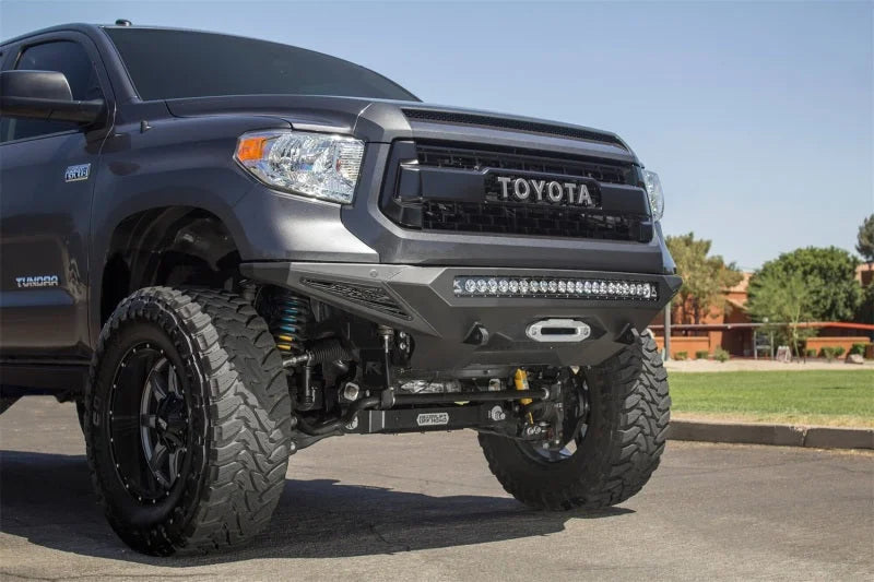 Addictive Desert Designs 2014+ Toyota Tundra Stealth Fighter Front Bumper w/Winch Mount & Sensors - Side View