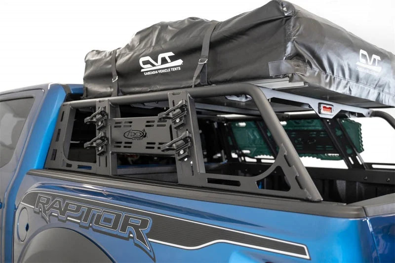 Addictive Desert Designs 2015+ Ford F-150 Overlander Chase Rack w/ 3rd Brake Light - Hammer Black - Back View