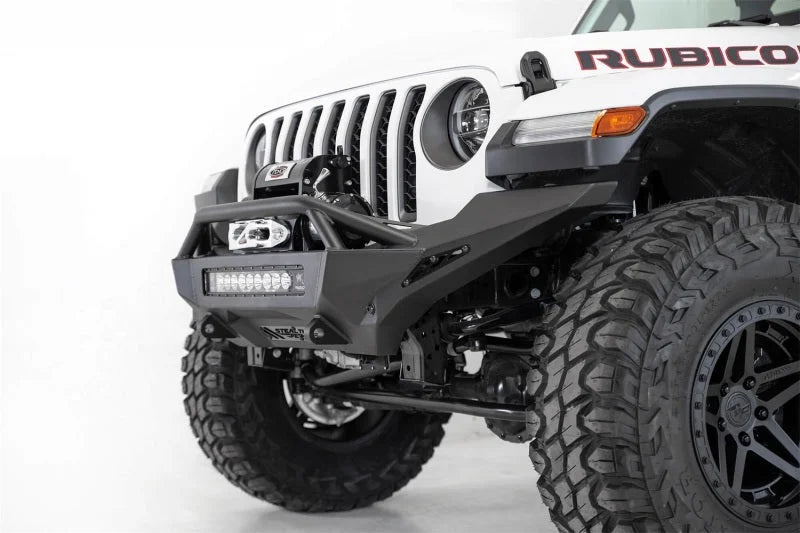 Addictive Desert Designs 2020 Jeep Gladiator JT Stealth Fighter Front Bump w/ Top Hoop & Winch Mount - Installation View