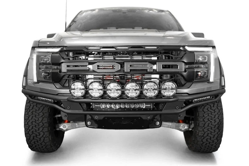Addictive Desert Designs 2021-2024 Ford F-150 Raptor Race Series Front Bumper Light Hoop - Installation View