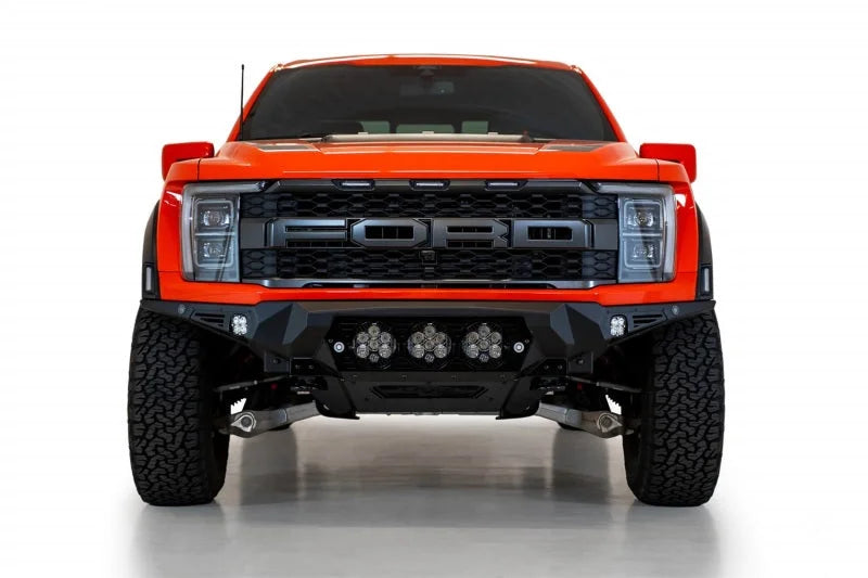 Addictive Desert Designs 2021+ Ford Raptor Bomber Front Bumper w/ 3 Baja Designs LP6 Light Mounts - Installation View