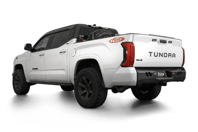 Addictive Desert Designs 2022+ Toyota Tundra Black Label Rr Bumper - Hammer Blk w/ Satin Blk Panels - Back View