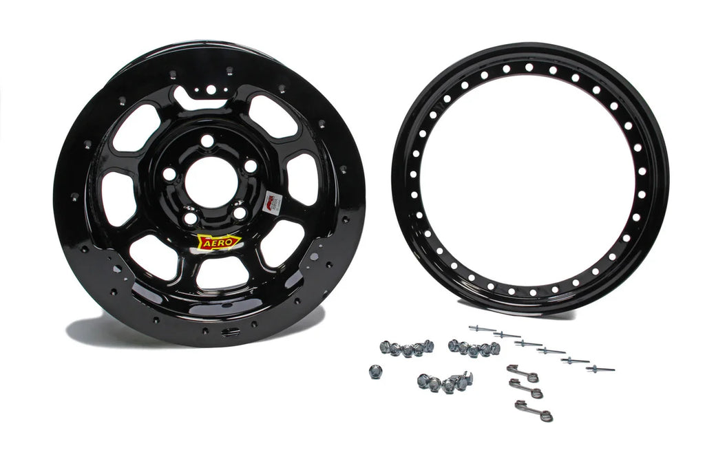 Aero Race Wheels 15x8 2in 5.00 Black w/ Black Ring 53-185020-BLKRING