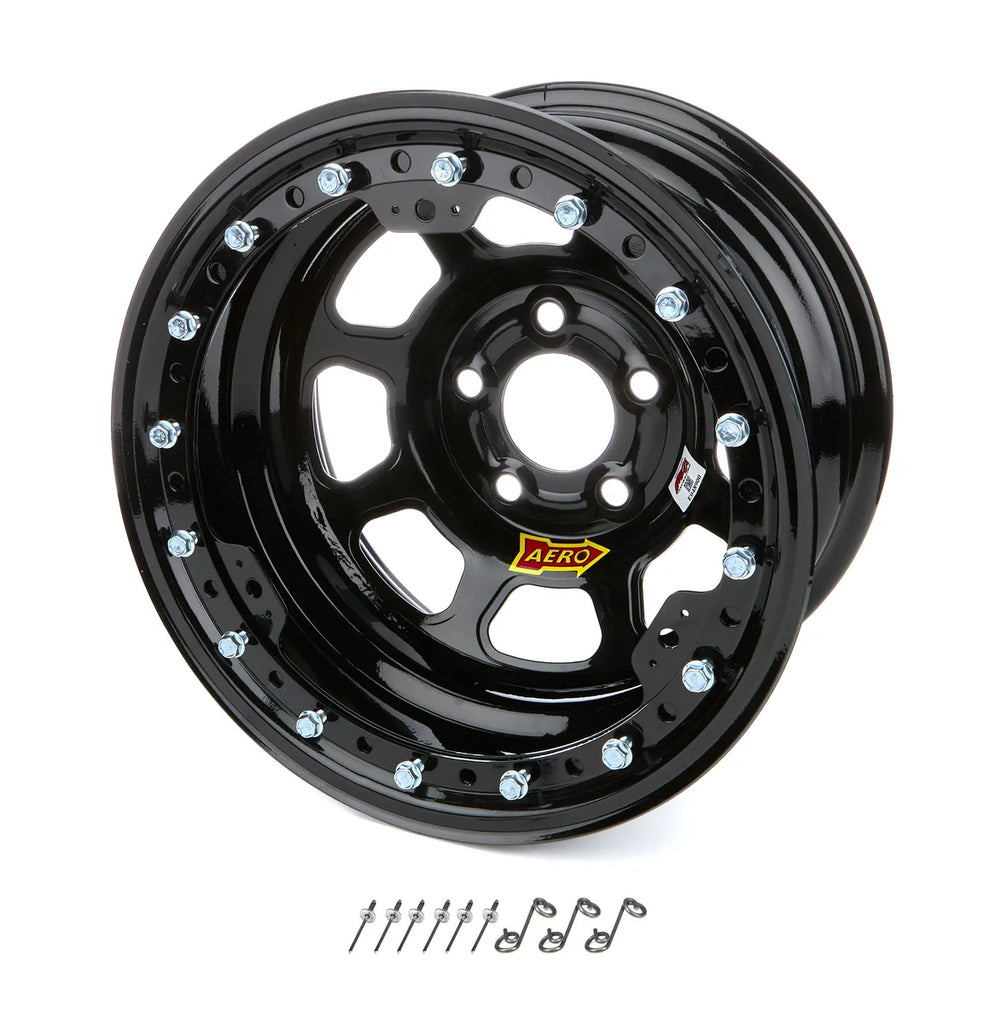Aero Race Wheels Wheel 15x8 1in B/S Black w/ Black Ring 53-185010B