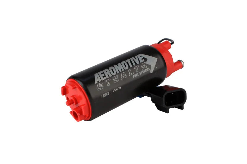 Aeromotive 340 Series Stealth In-Tank E85 Fuel Pump - Offset Inlet - Inlet Inline w/Outlet - Side View