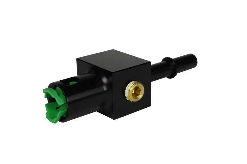 Aeromotive 3/8in Quick Connect with AN-08 port and 1/8in gauge port - Side View