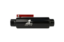 Load image into Gallery viewer, Aeromotive In-Line AN-10 Filter w/Shutoff Valve 100 Micron SS Element - Black Anodize Finish - Side View