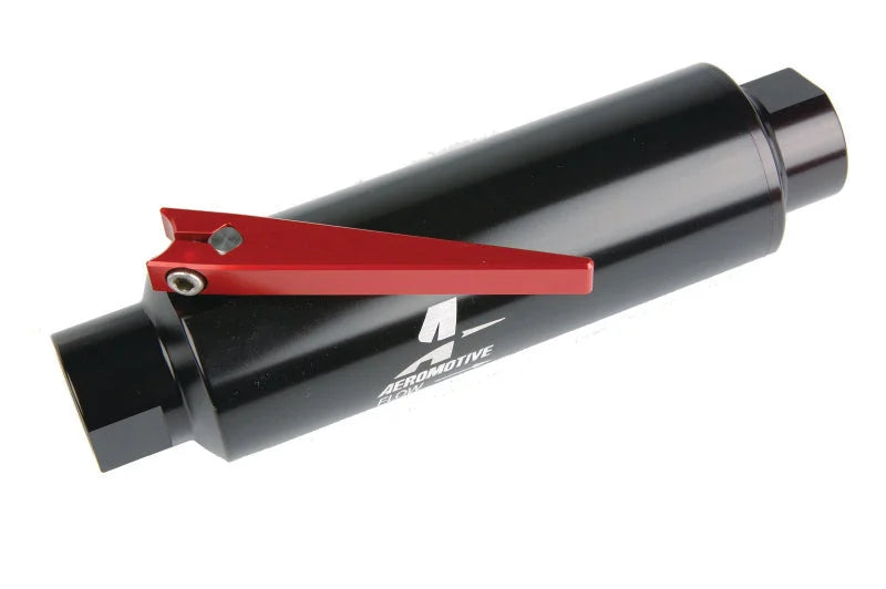 Aeromotive In-Line AN-10 Filter w/Shutoff Valve 100 Micron SS Element - Black Anodize Finish - Back View