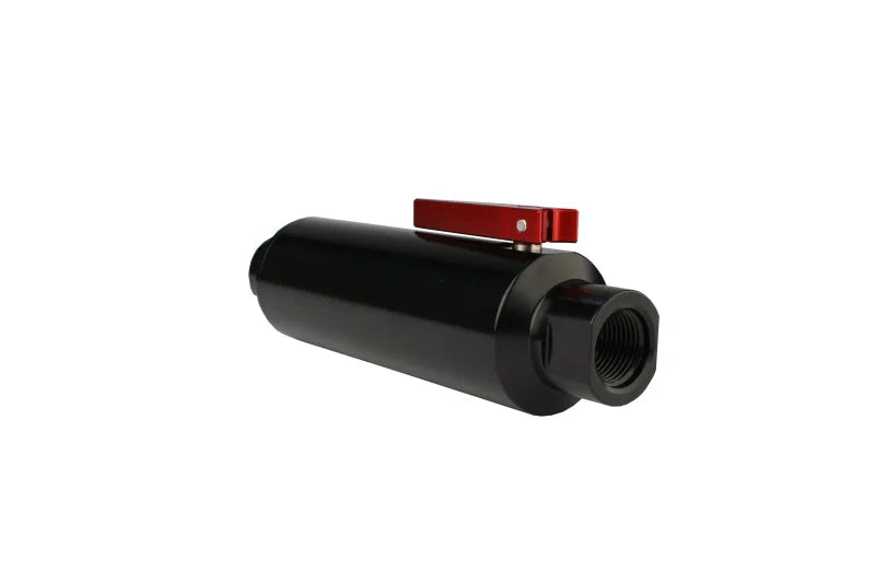 Aeromotive In-Line AN-10 Filter w/Shutoff Valve 100 Micron SS Element - Black Anodize Finish - Installation View
