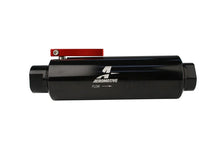 Load image into Gallery viewer, Aeromotive In-Line AN-12 Filter w/Shutoff Valve 100 Micron SS Element - Black Anodize Finish - Side View