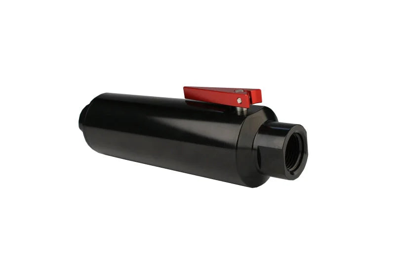 Aeromotive In-Line AN-12 Filter w/Shutoff Valve 100 Micron SS Element - Black Anodize Finish - Back View