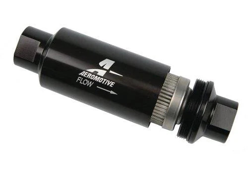 Aeromotive In-Line Filter - (AN -10 Male) 10 Micron Fabric Element Bright Dip Black Finish - Side View