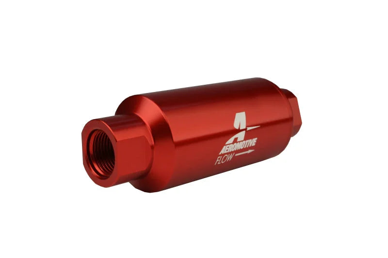 Aeromotive In-Line Filter - AN-10 size - 40 Micron SS Element - Red Anodize Finish - Back View