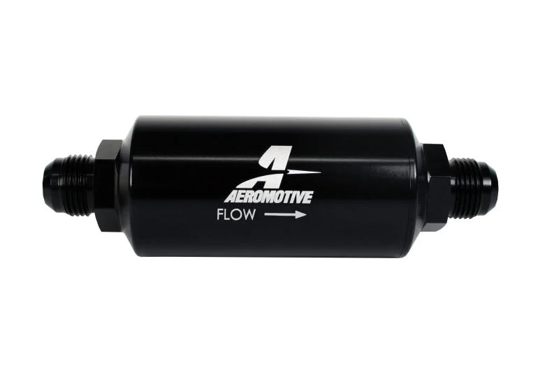 Aeromotive In-Line Filter - AN -10 size Male - 10 Micron Microglass Element - Bright-Dip Black - Side View