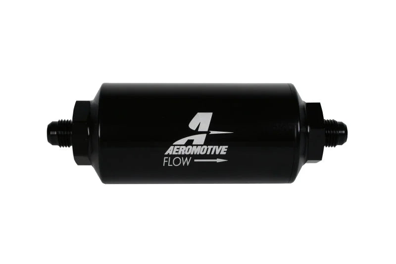 Aeromotive In-Line Filter - (AN-6 Male) 10 Micron Fabric Element Bright Dip Black Finish - Back View