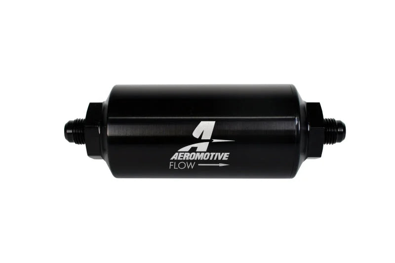 Aeromotive In-Line Filter - (AN-6 Male) 10 Micron Microglass Element Bright Dip Black Finish - Side View
