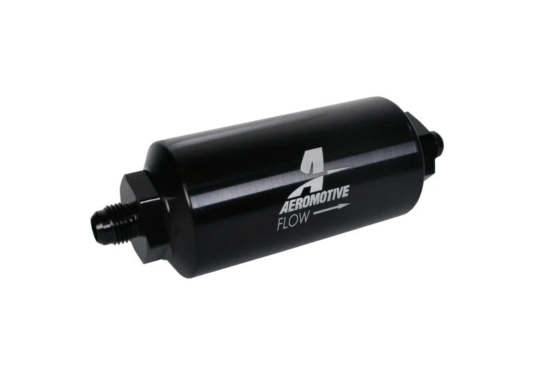 Aeromotive In-Line Filter - (AN-6 Male) 40 Micron Stainless Mesh Element Bright Dip Black Finish - Main Product View