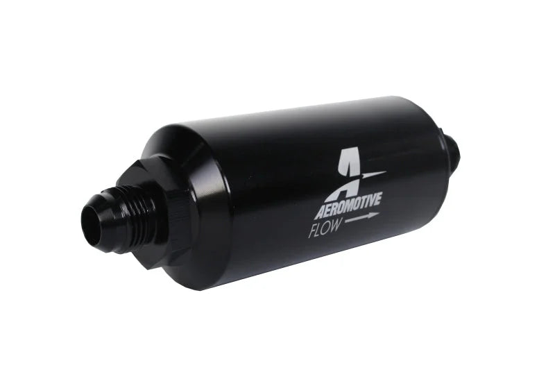 Aeromotive In-Line Filter - (AN -8 Male) 40 Micron Stainless Mesh Element Bright Dip Black Finish - Main Product View