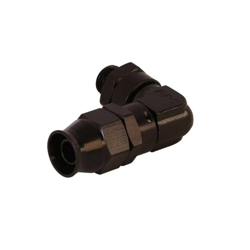 Aeromotive PTFE Hose End - AN-06 to AN-08 Hose - 90 Deg - Black Anodized - Side View