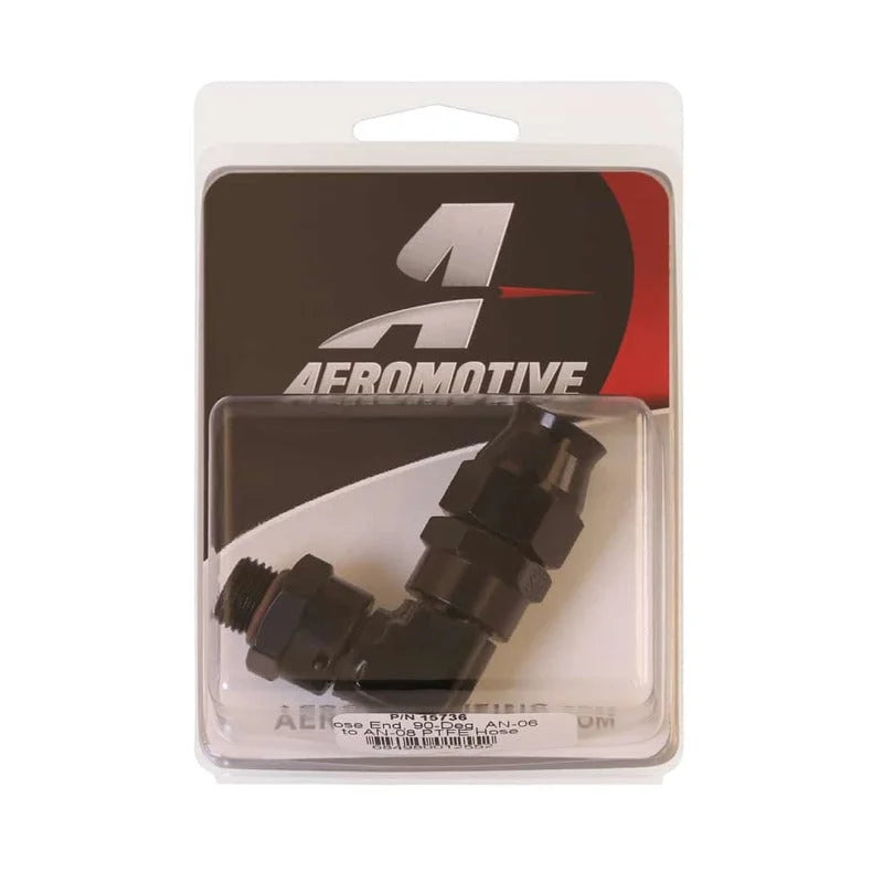 Aeromotive PTFE Hose End - AN-06 to AN-08 Hose - 90 Deg - Black Anodized - Detail View