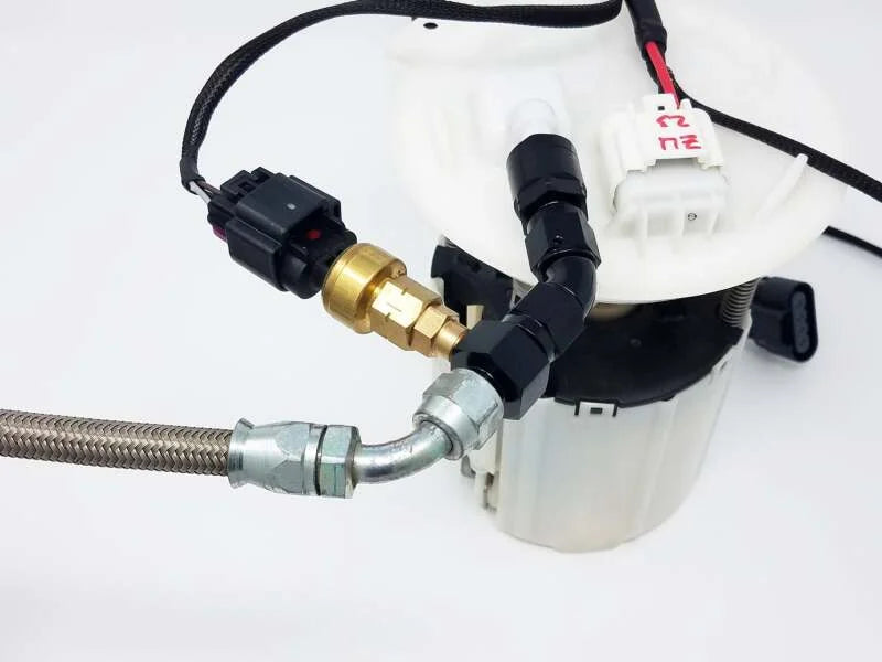 Aeromotive VaporWorx Fuel Module Outlet Kit - 45 Degree 3/8in Female to AN-06 Flare & 1/8in NPT Port - Back View