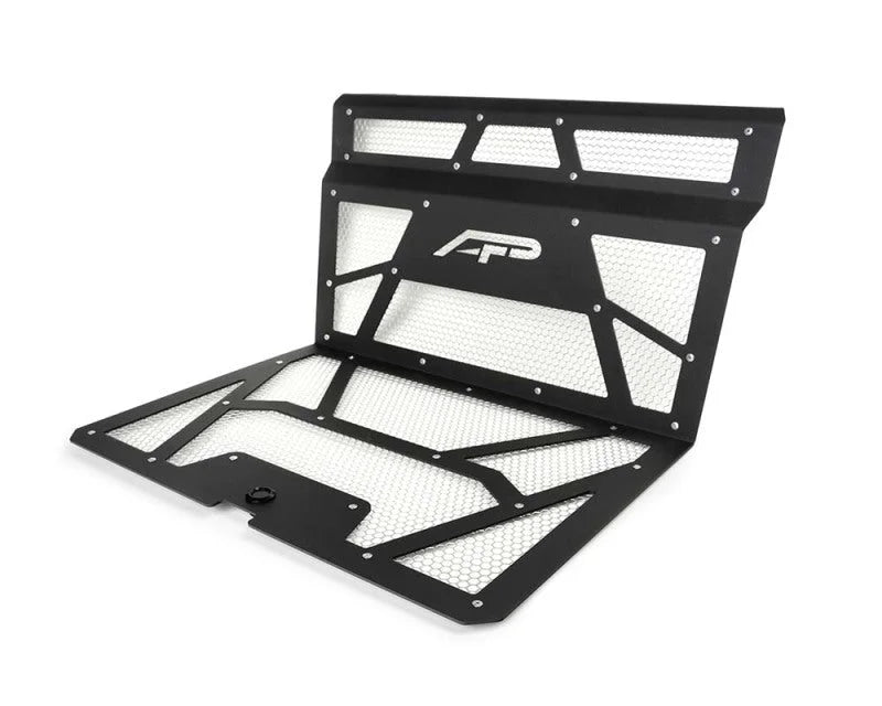 Agency Power 14-18 Polaris RZR XP 1000/XP Turbo Vented Engine Cover - Matte Black/Raw Alum. Mesh - Side View