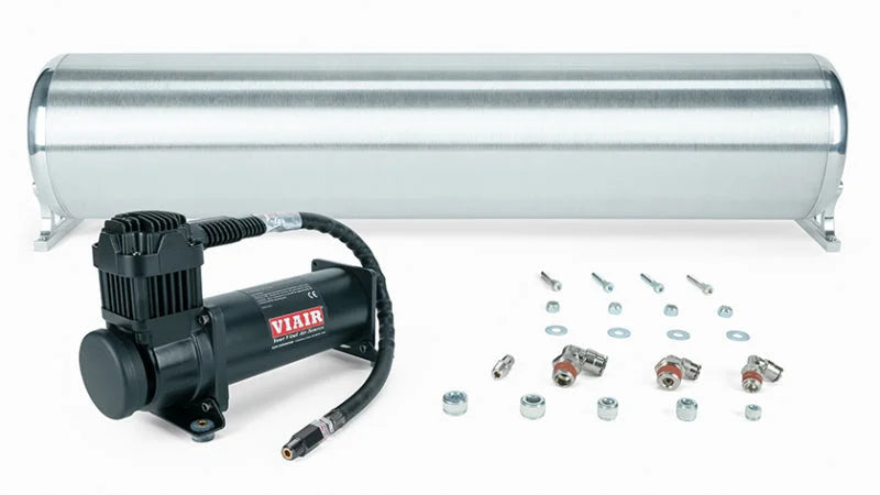 Air Lift 28in FLO Tank w/ Viair 444c Black Compressor (Incl. Fittings & Tank Mounting Hardware) - Main Product View
