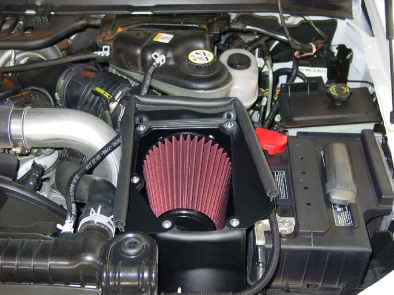Airaid 03-07 Ford Power Stroke 6.0L Diesel MXP Intake System w/o Tube (Oiled / Red Media) - Back View