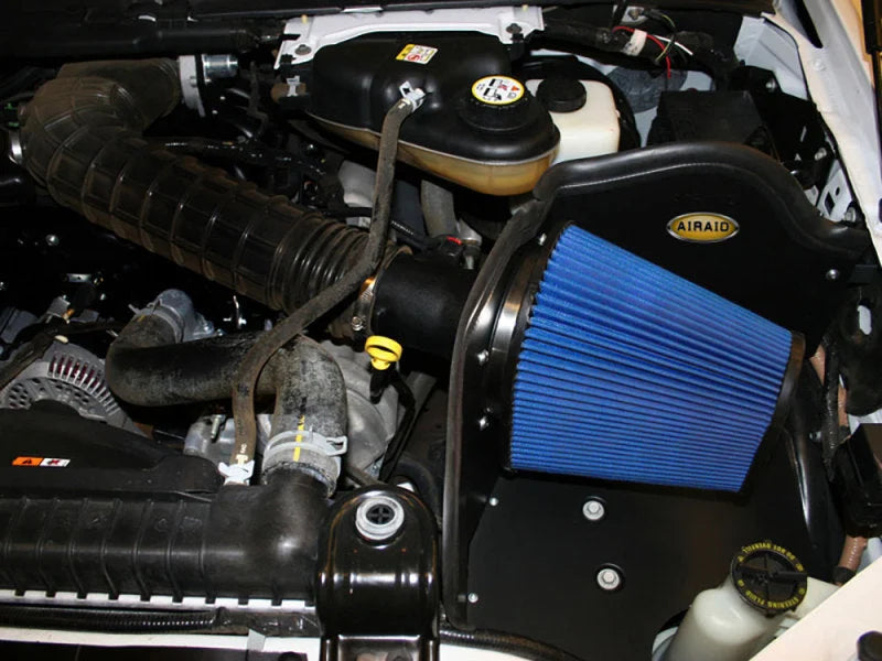 Airaid 05-07 Ford F-250/350 6.8L V-10 CAD Intake System w/o Tube (Dry / Blue Media) - Side View