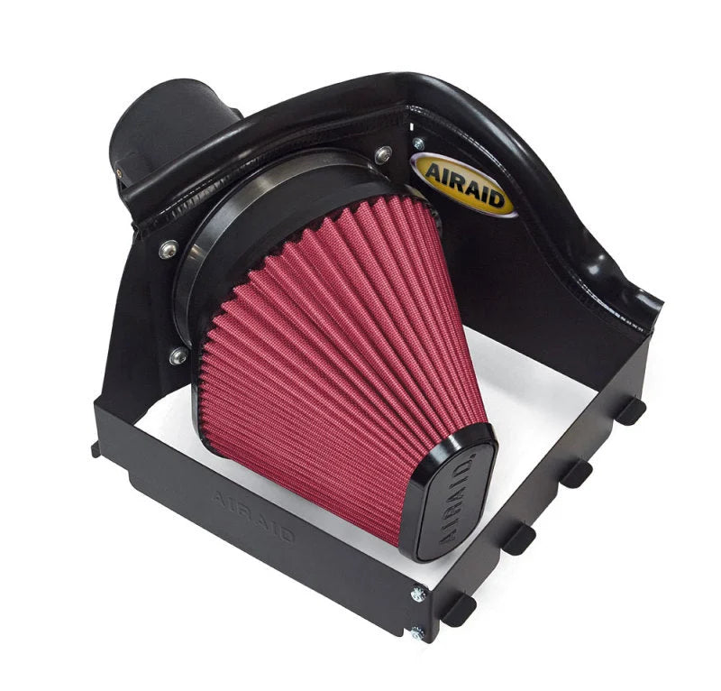 Airaid 08-10 Ford F-250/350 5.4L V8/6.8L V10 CAD Intake System w/o Tube (Oiled / Red Media) - Side View