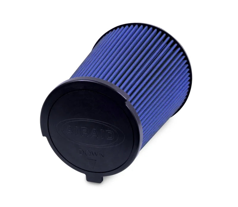 Airaid 10-14 Ford Mustang Shelby 5.4L Supercharged Direct Replacement Filter - Oiled / Blue Media - Side View