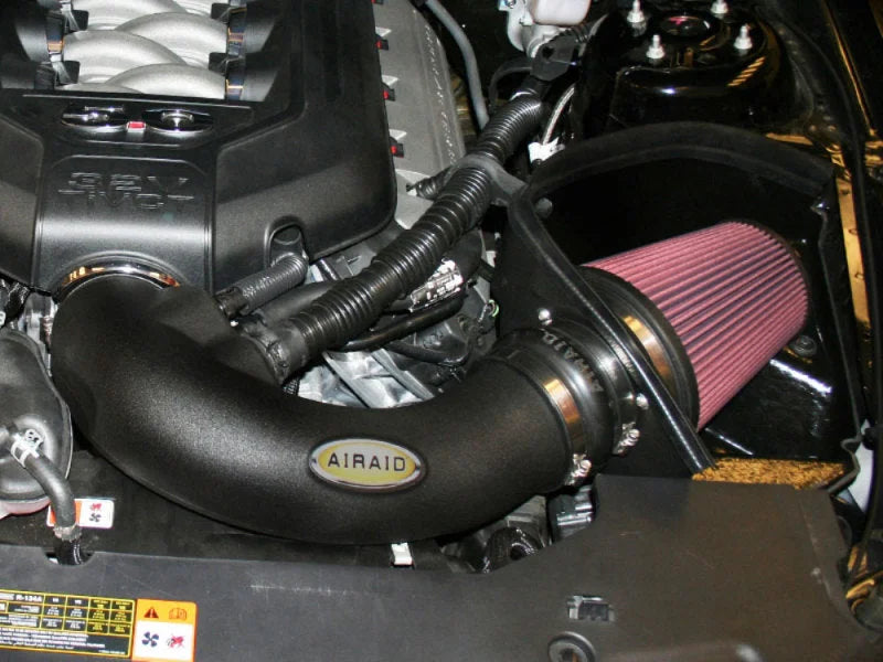Airaid 11-14 Ford Mustang GT 5.0L Race Only (No MVT) MXP Intake System w/ Tube (Oiled / Red Media) - Back View