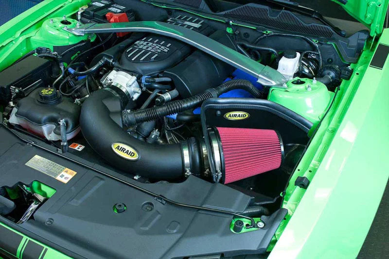Airaid 12-13 Ford Mustang Boss 302 MXP Intake System w/ Tube (Oiled / Red Media) - Back View