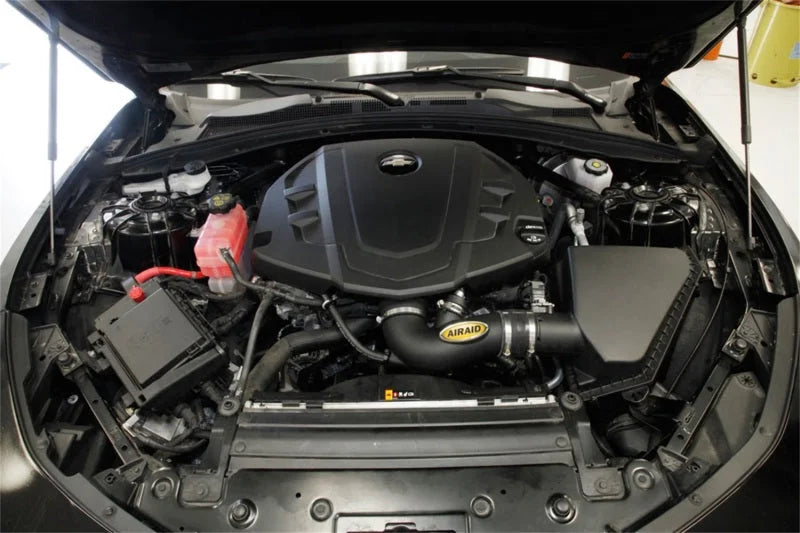 Airaid 16-18 Chevrolet Camaro 3.6L V6 F/I Airaid Jr Intake Kit - Dry / Red Media - Side View