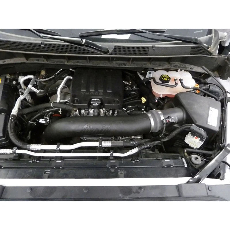 Airaid 19-20 Chevrolet Silverado 1500 L4-2.7L Jr Intake Kit - Oiled / Yellow Media - Side View