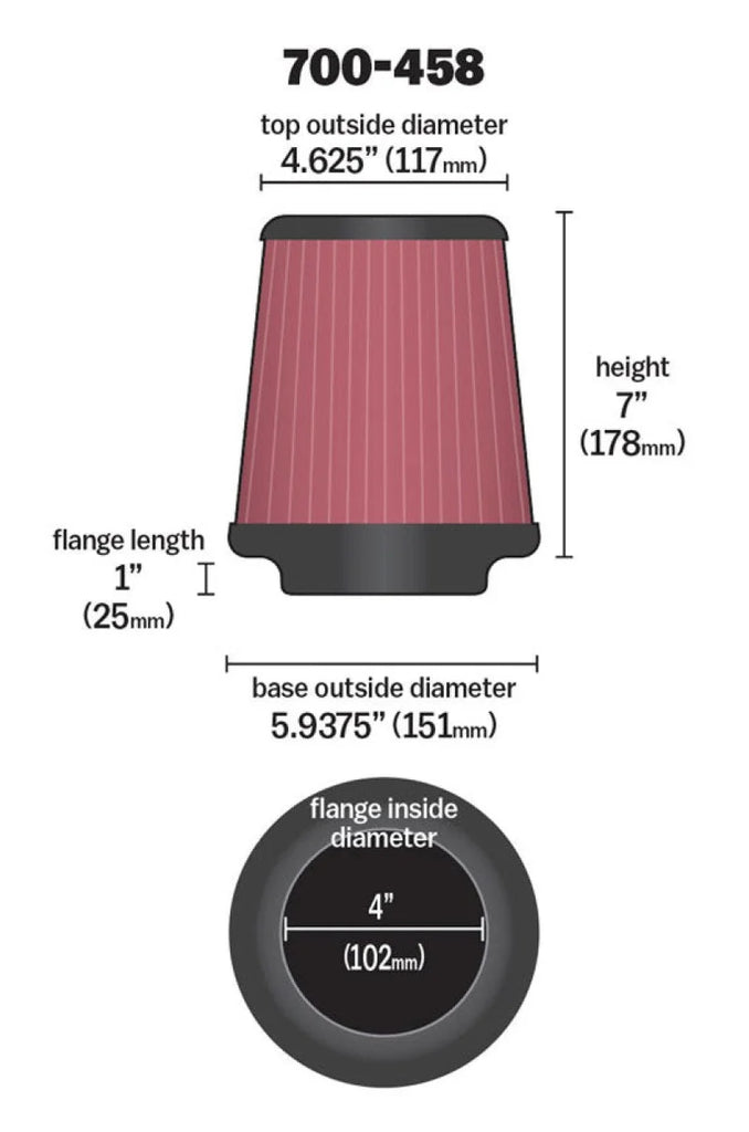 Airaid Universal Air Filter - Cone 4 x 7 x 4 5/8 x 7 w/ Short Flange - Additional View 6